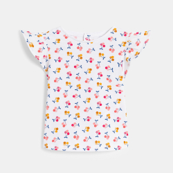 تيشيرت مزين بطبعة الزهور باللون الأبيض للفتيات الصغيرات